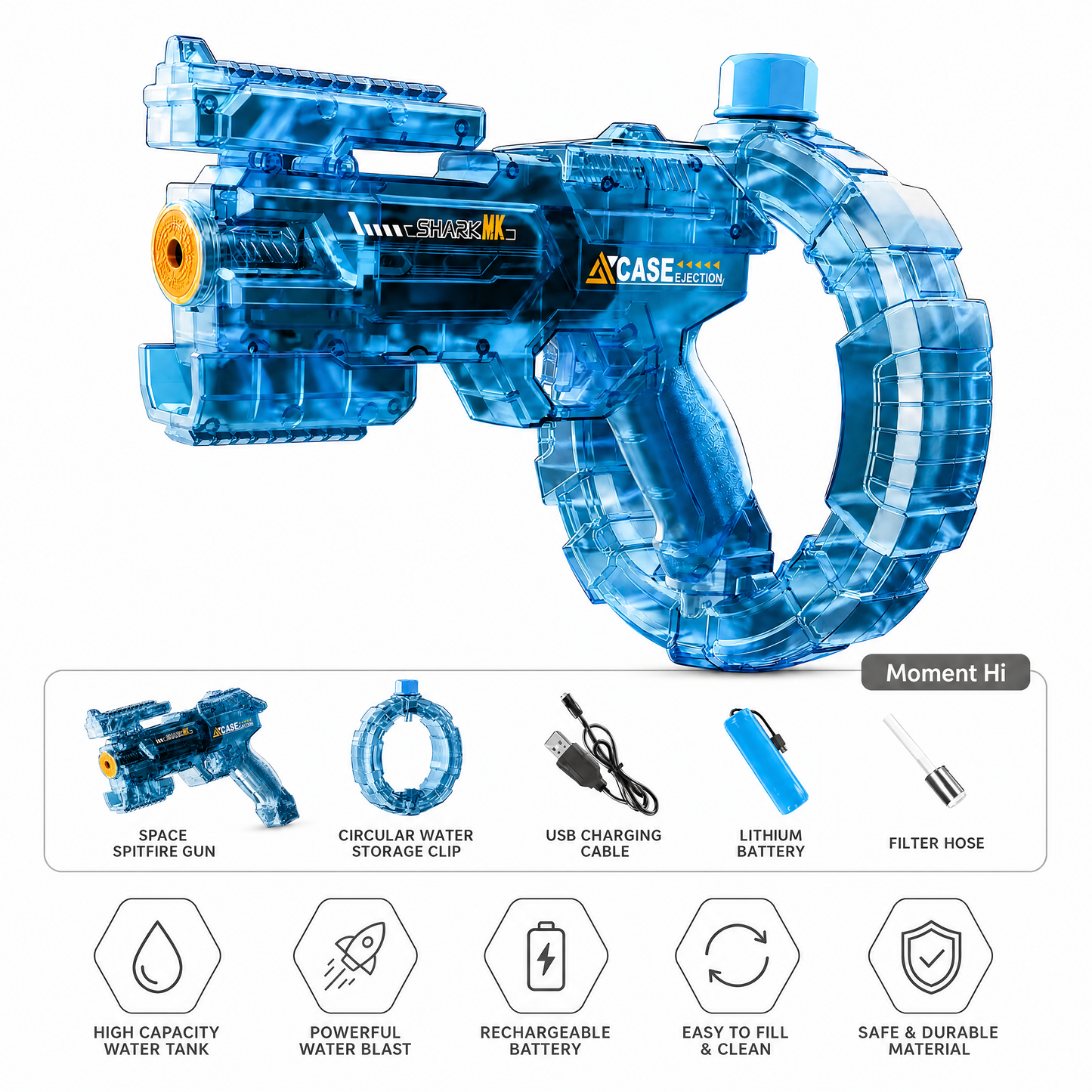 Splash Tech AquaToy Pro – Lanceur d'eau électrique grande portée et LED Multicolore